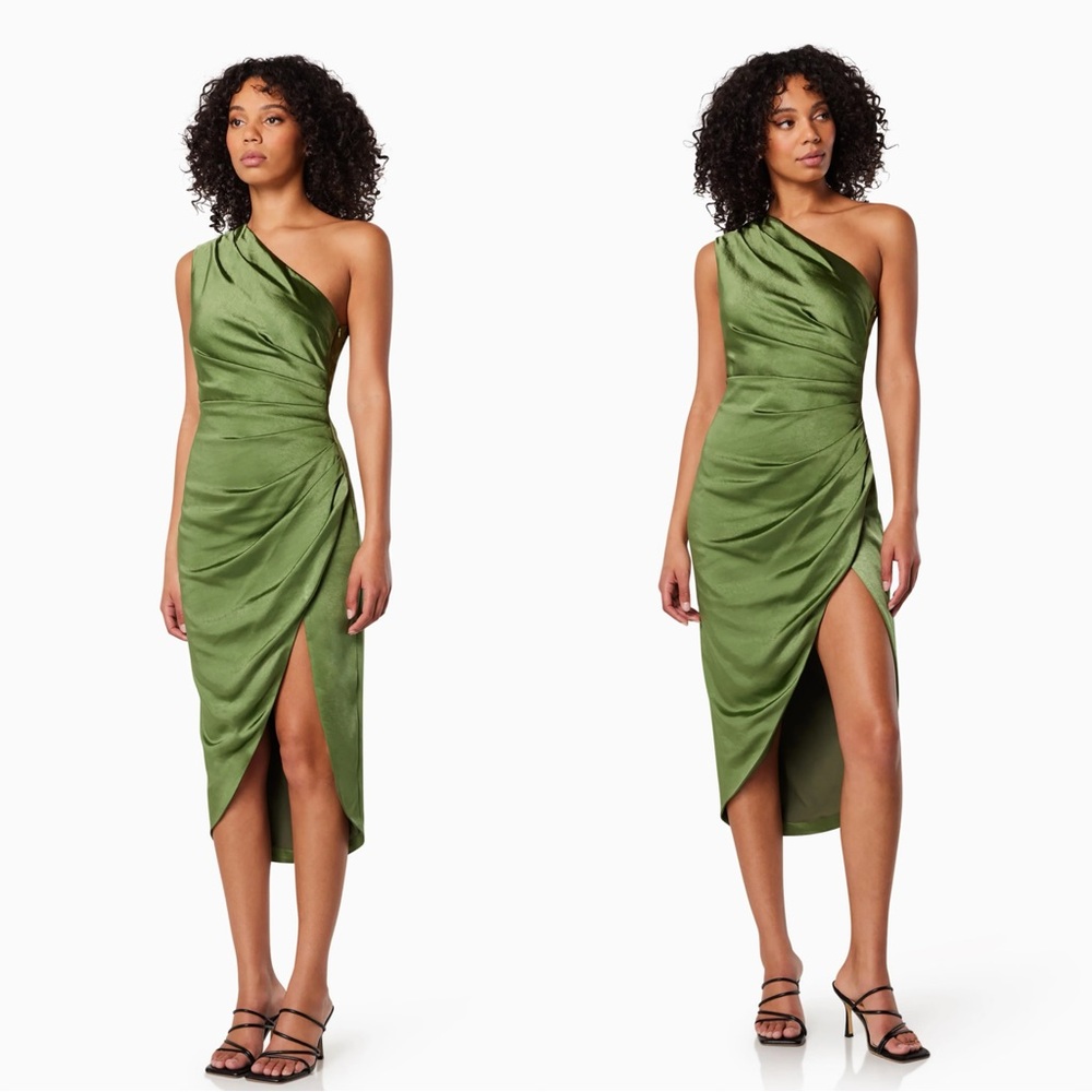 Elliatt Cassini One Shoulder Satin Dress In Fern green - Picture 7 of 16